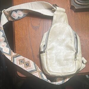 Anthropologie Beige Crossbody Bag with Geometric Strap